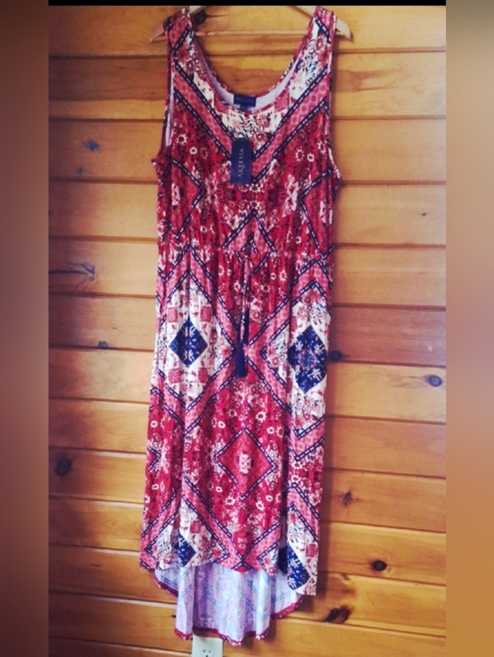 Sleeveless Red Patterned High-Low Maxi Dress